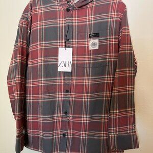 Zara Kids Red and Gray Checkered Button-Down Shirt